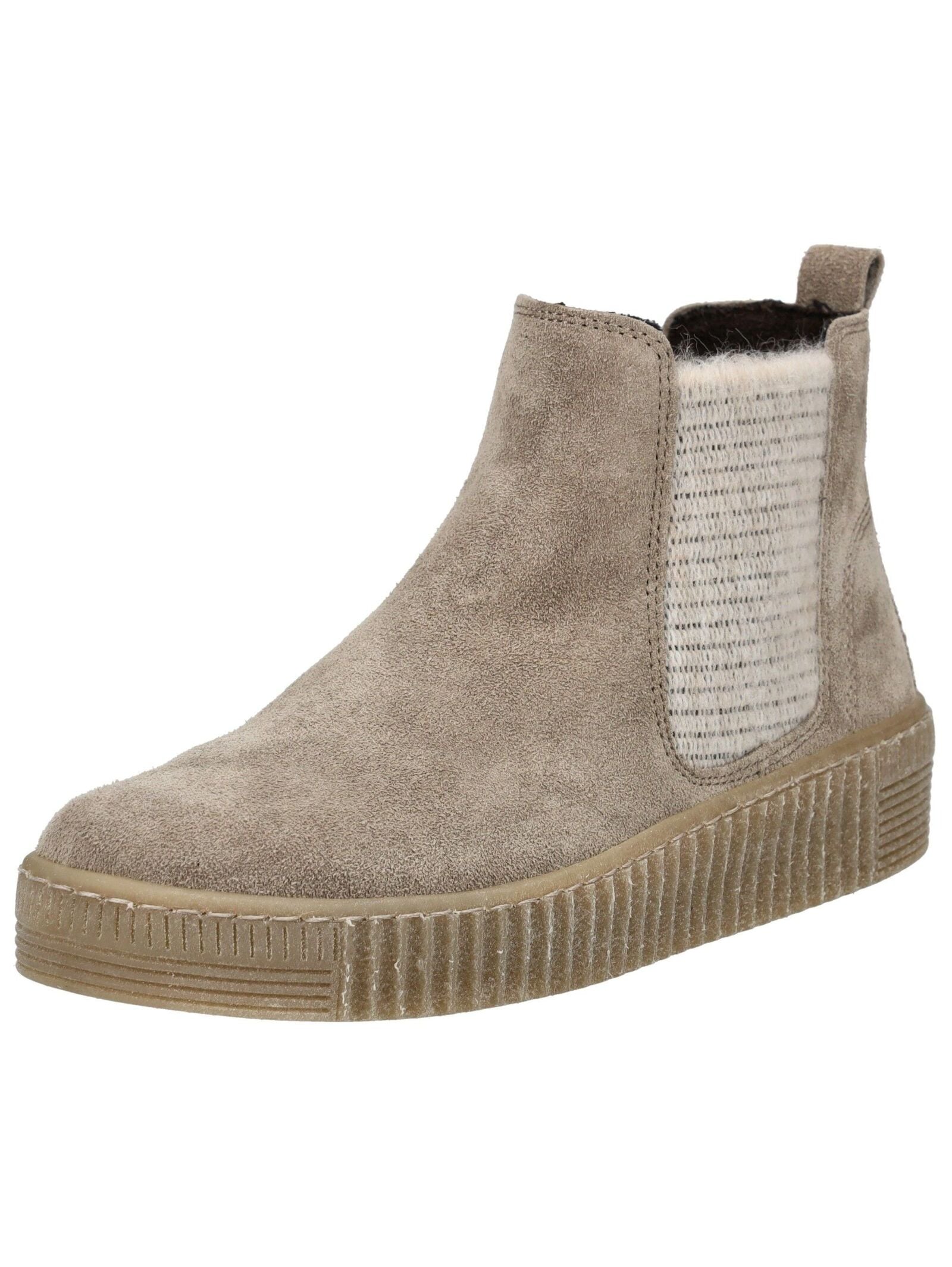 Plateaustiefelette GABOR "Gabor Stiefelette Veloursleder/Textil", Damen, Gr. 39, beige (dunkelbeige), Textil, Veloursleder, Casual, Schuhe