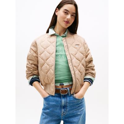 Bomberjacke TOMMY JEANS "TJW QUILTED BOMBER", Damen, Gr. M (38), malted milk, Web, Obermaterial: 100% Nylon, unifarben, casual, regular fit, Langarm Rippbündchen, Jacken Image