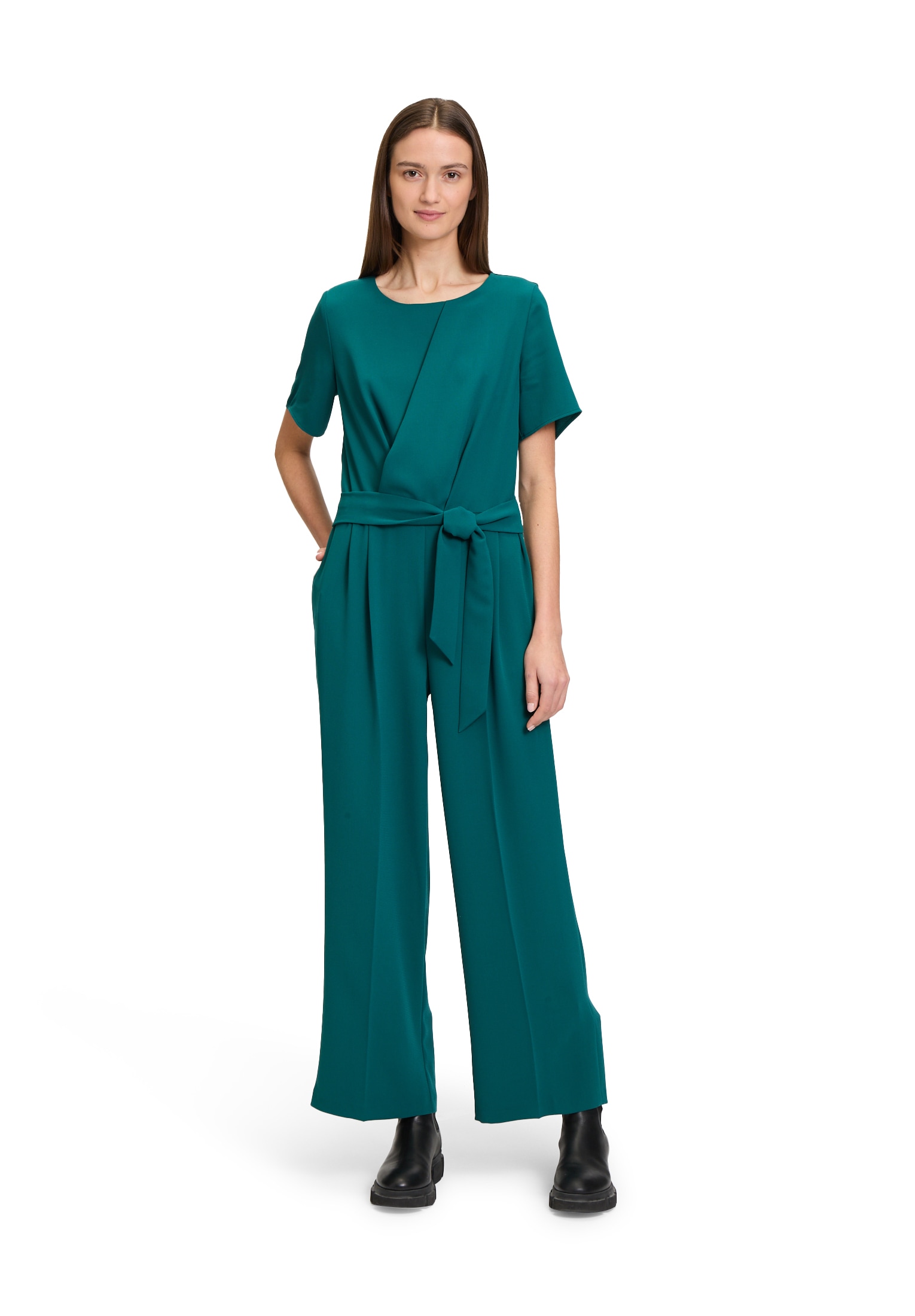 Overall BETTY & CO "Damen Jumpsuit mit Bindegürtel", Damen, Gr. 34, deep teal, Obermaterial: 100% Polyester. Futter: 100% Polyester., tailliert, tiefer Rundhals, Overalls Image