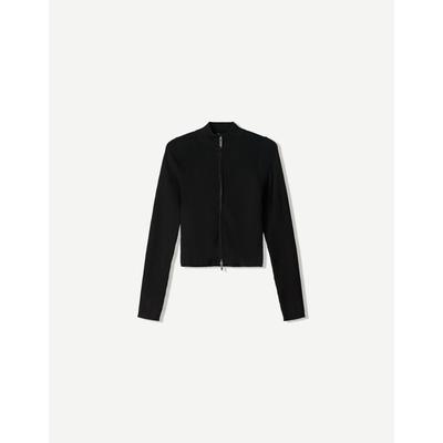 Bershka Ribbed Zip-Up Jacket Women Xs Black