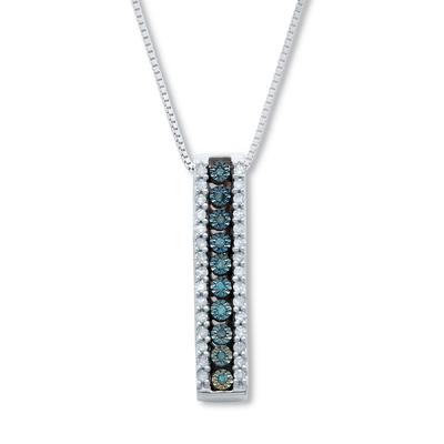 Women's .21 TCW Blue Diamond Sterling Silver Multi-Bar Pendant and Chain 18 Inches by PalmBeach Jewelry in White (Size ONE SIZE)