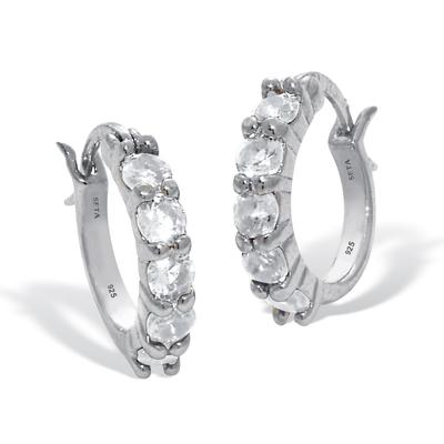 Women's Birthstone Sterling Silver Huggie Hoop Earrings by PalmBeach Jewelry in April (Size OS)