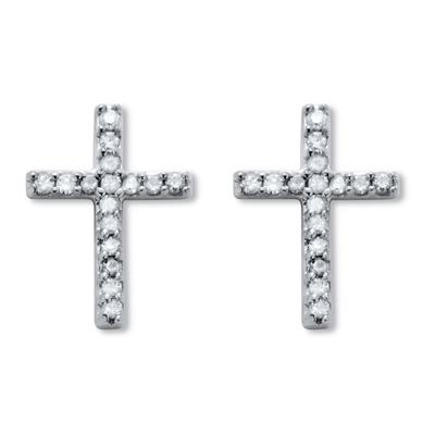 Women's .25 TCW Diamond Sterling Silver Cross Earrings (1/2 inch) by PalmBeach Jewelry in White (Size ONE SIZE)
