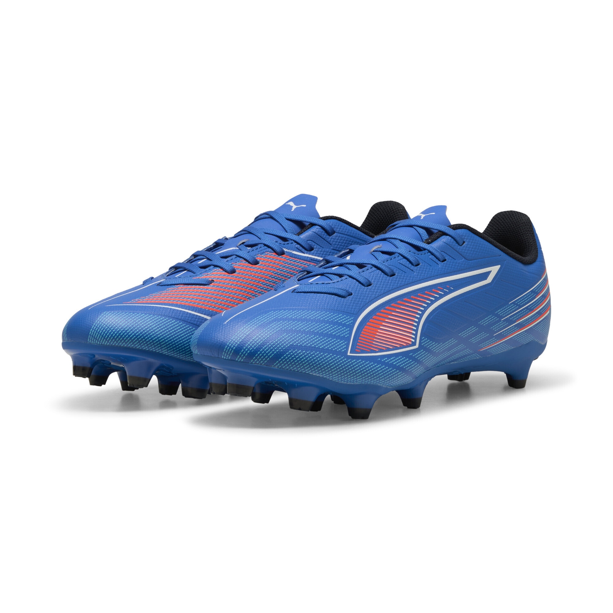 Fußballschuh PUMA "ULTRA 6 PLAY FG/AG Fußballschuhe Erwachsene", Herren, Gr. 45, weiß (ultra blau weiß glowing rot), Obermaterial: Textil, Synthetik; Futter: Textil; Innensohle: Textil; Laufsohle: Synthetik, Schuhe Fußballschuh