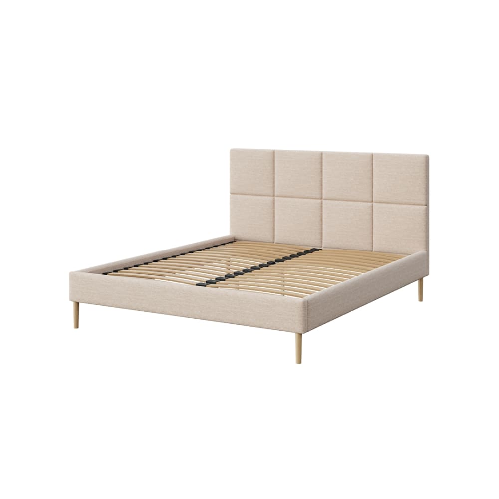 Lit avec sommier à lattes carrés crème 160x200