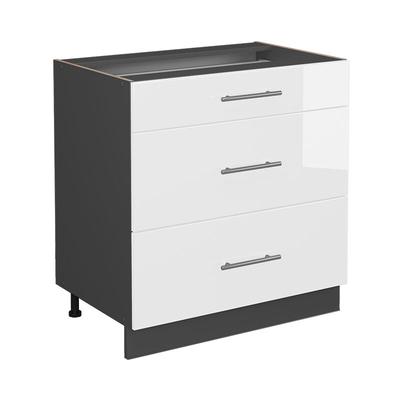 Küchenunterschrank Fame-Line, Weiß Hochglanz, 80 cm mit 3 Schubladen, ohne Arbeitsplatte Vicco Image