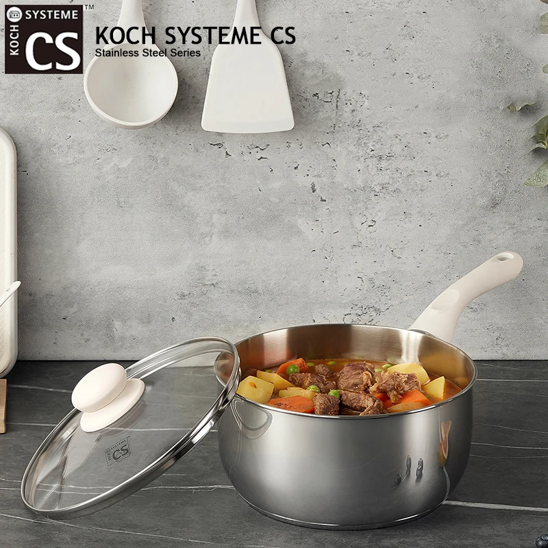 KOCH SYSTEME CS Edelstahl-Topf mit Deckel, 1QT, 2QT und 3QT, Milchtopf mit kühlem Bakelit-Griff, Saucentopf, Induktion Image