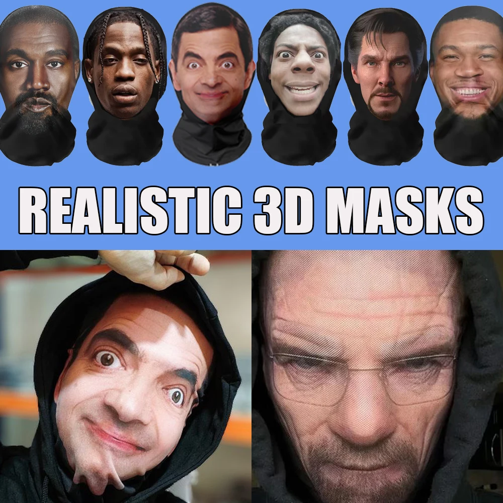 3D realistische Gesichtsmasken elastische Mesh Vollgesichtsmaske für Männer Frauen Cosplay Hip Hop Kopfbedeckung Sturmhaube Kapuze Hut Kopfbedeckung