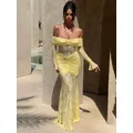 Articat élégant à manches longues maille dentelle Patchwork robe moulante femmes Sexy épaules nues pure fête Club robe de soirée formelle