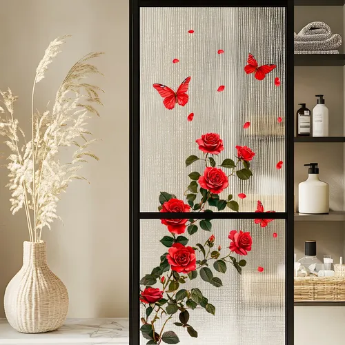 Peinture auto-adhésive de vigne de Rose rouge romantique, 1 pièce, autocollants de décoration pour la maison, garde-robe, salon