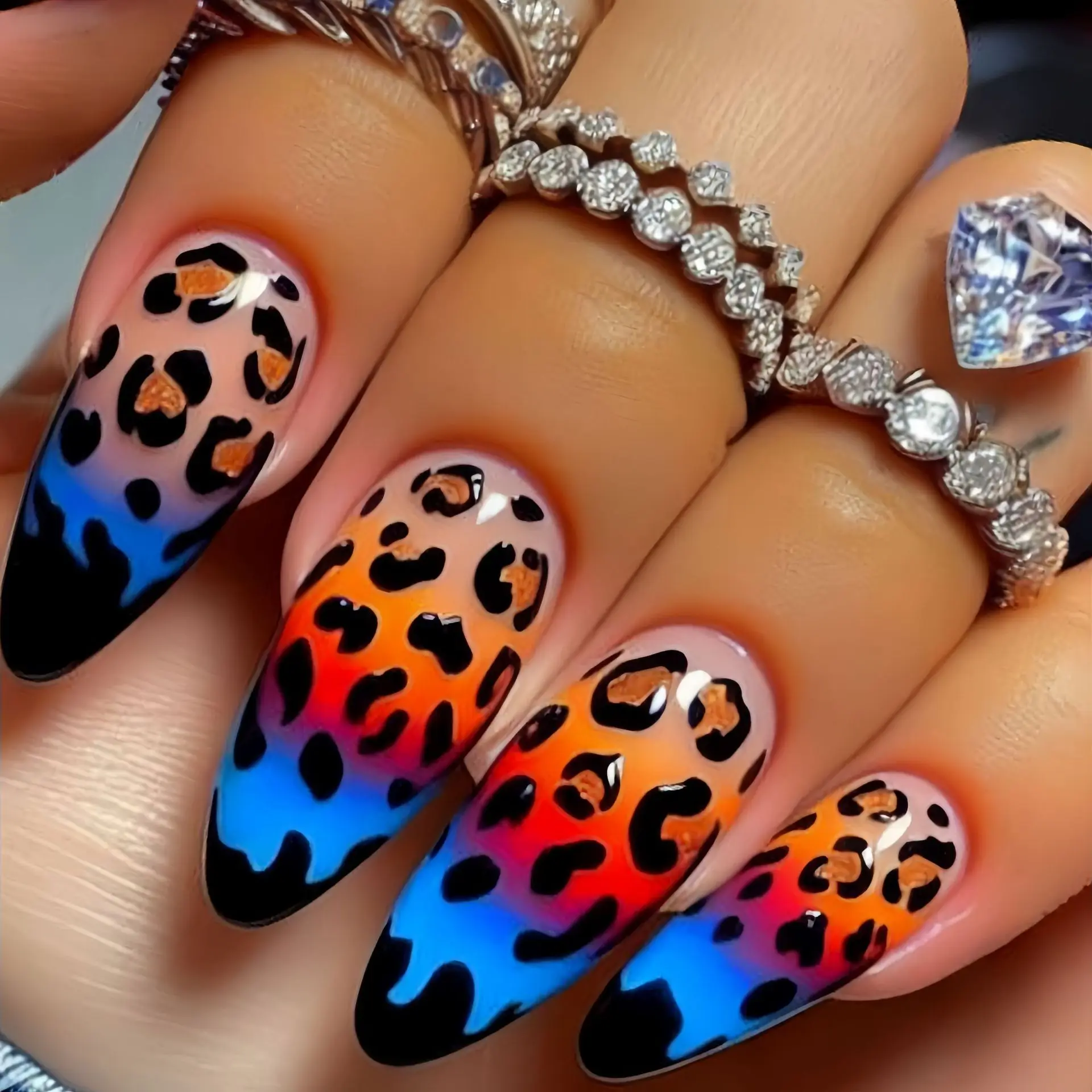 24 Stück/Set Mittellange künstliche Nägel für Frauen Mädchen Sommer Herbst Y2K Leopardenblumen Quadratische Ballettspitzen zum Aufdrücken falscher Nagelkunst Image
