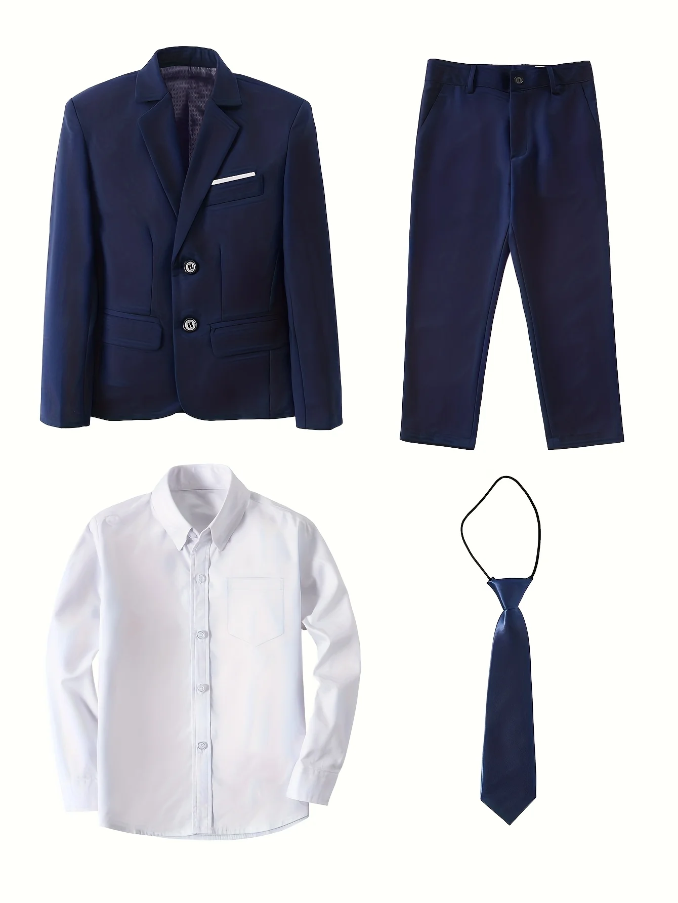 4-teiliges Anzug-Set für Jungen, Jacke, Hemd, Hose, Krawatte, geeignet für Bankette, Hochzeiten, Abschlussfeiern, Schwarz, Größen für Kinder im Alter von 6 Jahren bis 16 Jahren Image