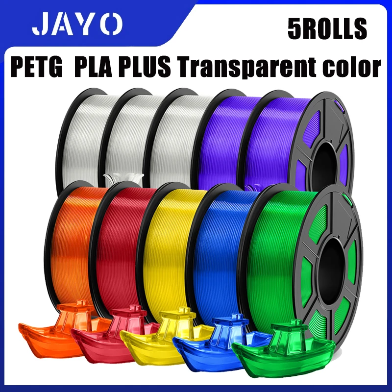 JAYO 5 Rollen Pla Plus/petg Transparentes 3D-Filament, flexibel, 1,75 mm +/- 0,02 mm, 3D-Drucker-Textur, glatt, hohe Qualität, schneller Versand Image