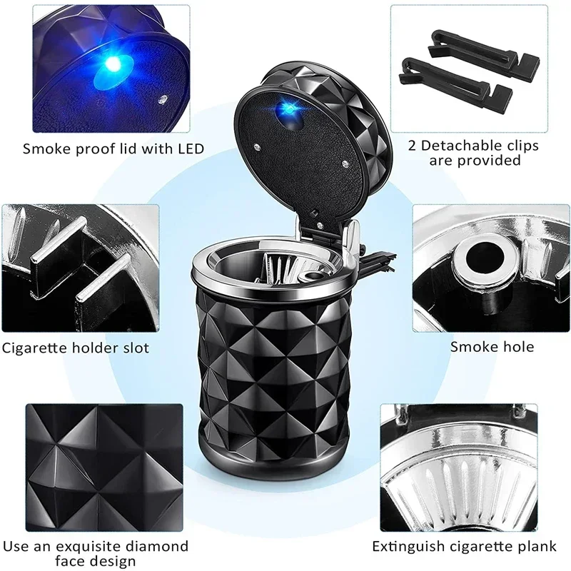 Neue LED Licht Legierung Aschenbecher Aluminium Tasse Rauchfreien Auto Aschenbecher Flammschutzmittel Auto Teile Auto Tragbare Universal Aschenbecher Gürtel Image