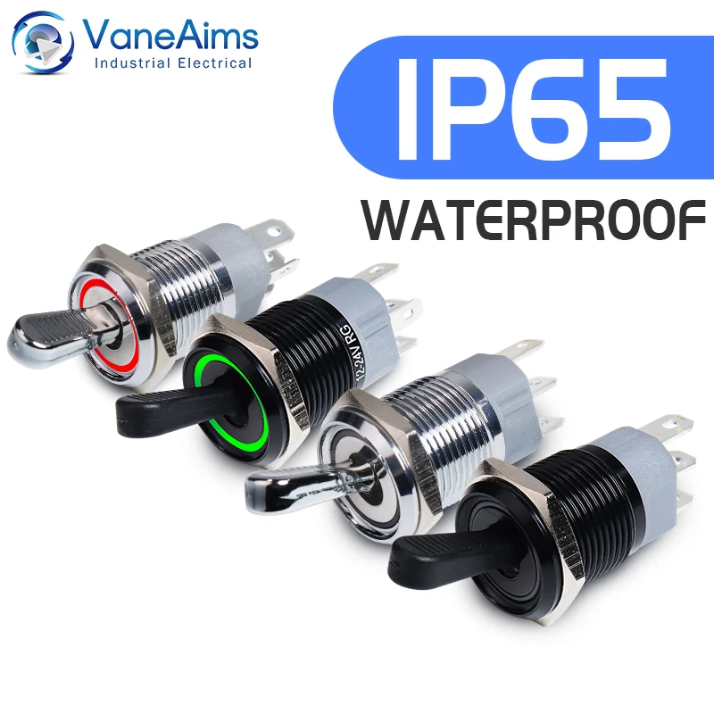 16 mm Metall-Kippschalter, wasserdichtes LED-Licht, selbstsichernd, 2 Positionen, Ein/Aus, Mikroknopfschalter, 1 Schließer, 1 Öffner, 15 A, 12 V, 220 V, 3 Pin/5 Pin Image