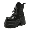 10,5 CM Frauen Hohe Plattform Stiefel Gothic Leder Punk Schuhe Weibliche Knöchel Kurze Kampf Stiefel Keil Heels Chunky Motorrad Stiefel
