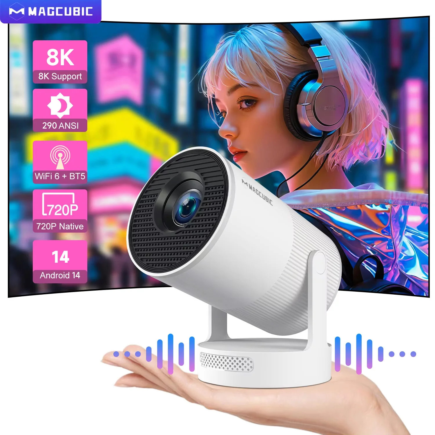 Magcubic 8K Android 14 Tragbarer Projektor 8000 Lumen WiFi 6 BT5.4 Outdoor Theater 5W HiFi-Lautsprecher 720P HD Unterstützt HY300 Pro+ Image