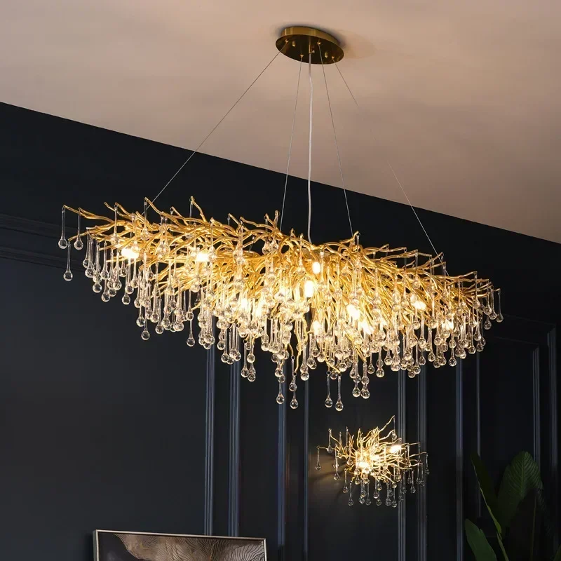 Nordic Luxus Gold Kristall Tröpfchen Decke Lampen Villa Restaurant Schlafzimmer Küche Kronleuchter Moderne Decor Led Leuchten