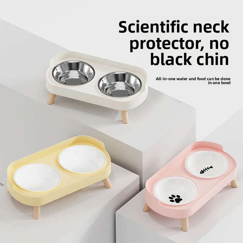 Futternapf aus PP-Kunststoff, Doppelnapf, Anti-Tötung-Schüssel, integrierte Hundenapf für Wasser und Getreide, Wasser- und Getreideschüssel für Katzen und Hunde Image