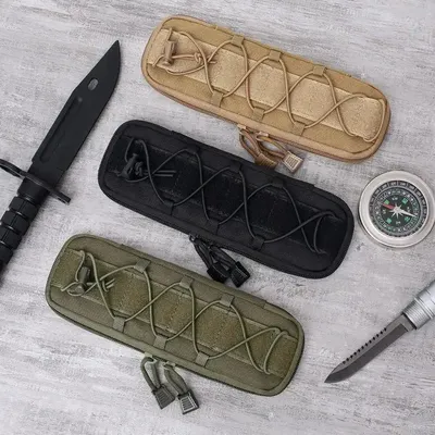 Tactical Molle multi-functional knife set, suitable for outdoor activities, hiking, hunting, flashlight set, small waist pouch