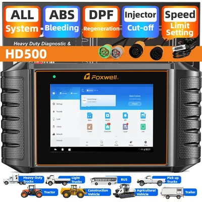 FOXWELL HD500 Heavy Duty Truck Diesel Scanner Diagnostic Tool DPF Regen Injector Speed Limit Adjustment OBD2 Truck Scanner