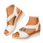 WINDEHAO Orthopedic Wedge Sandals for Women, Metal Chain Design Orthopaedic Wedge Sandal Platform Espadrilles Sandals Elastic Strap (White,38EU)