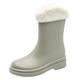 Rain Shoes for Women Slip on with Cotton Inside Rain Boots Outdoor Rubber Water Shoes (Grey, 5)