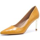WUIWUIYU Women's Stiletto Heel Grain Wedding Party Dress Shoes Slip-on Sexy Pointy Toe Pump Size 8 Yellow