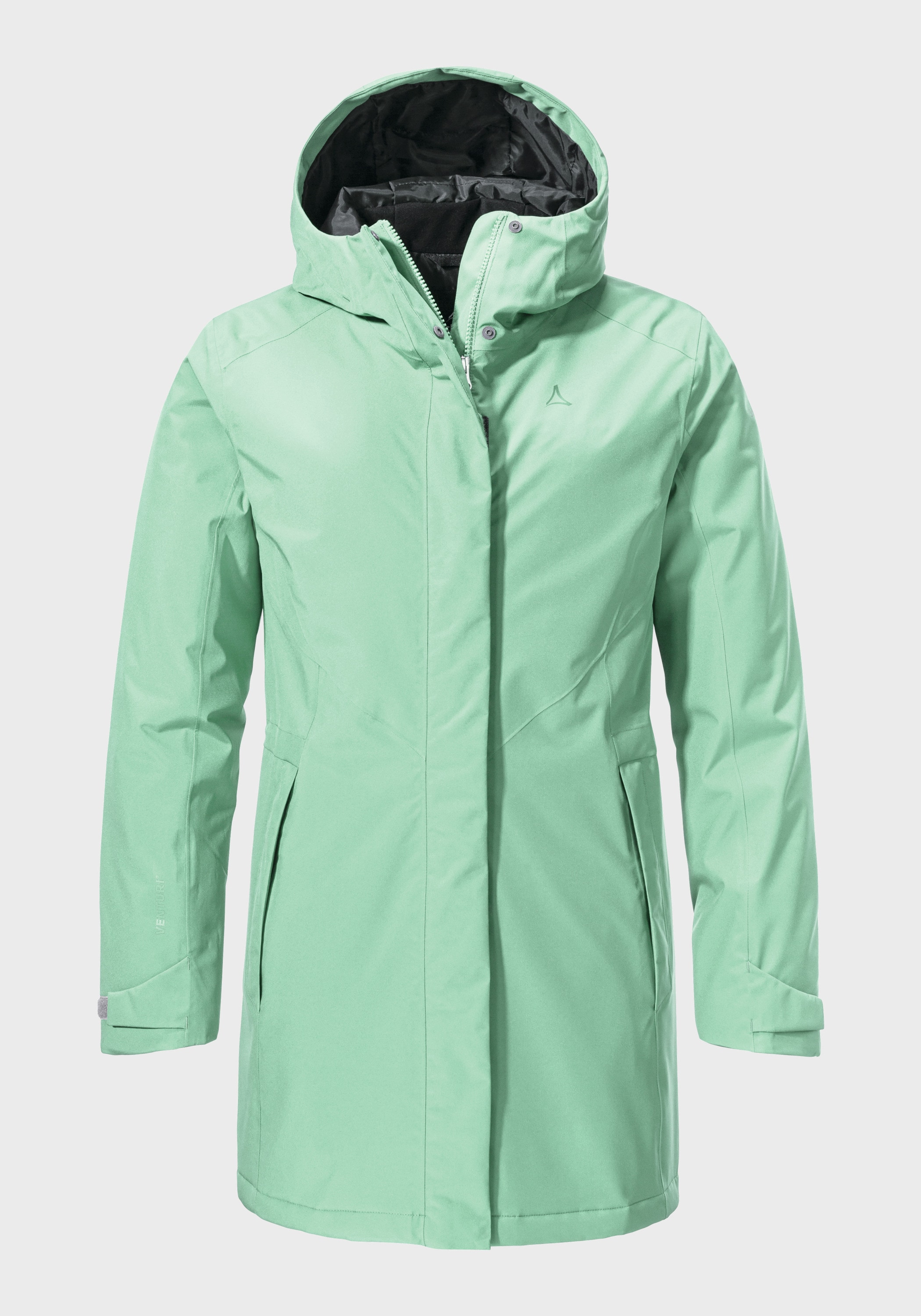 Parka SCHÖFFEL "Hiking Parka Style Froda WMS", Damen, Gr. 46, grün (6305, grün), Oberstoff: Aussenseite: 100% Polyester; (Membran: Polyester); Futter: 100% Polyester; Wattierung: 100% Polyester, regular fit, hoch geschlossener Ausschnitt, Jacken Parka