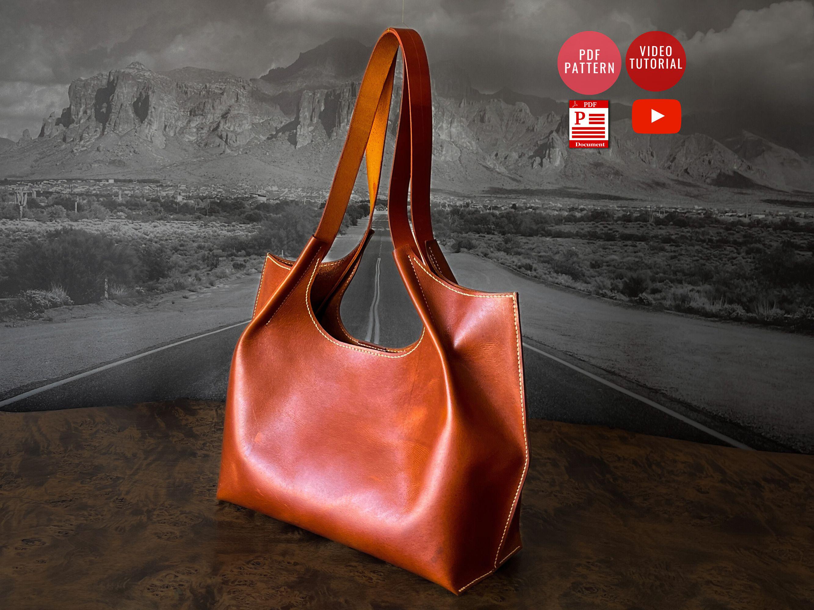 Modello per borsa shopper in pelle / Modello PDF per borsa tote in pelle / Modello scaricabile per borsa della spesa / Borsa da cucito in PDF / Tutori