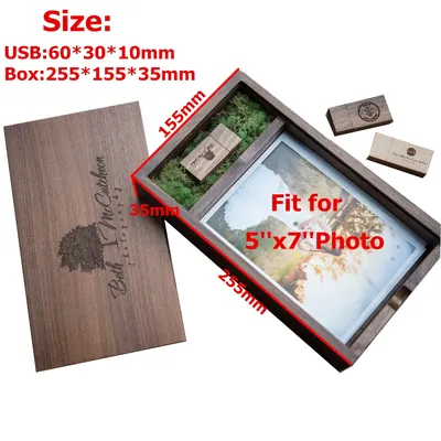 Kostenlose benutzerdefinierte Logo-Albumbox aus Holz (5 * 7-Zoll-Foto) und USB3.0-Stick aus Holz, 256 GB, 128 GB, 64 GB, 32 GB, 16 GB (Versand innerhalb von 24 Stunden) Image