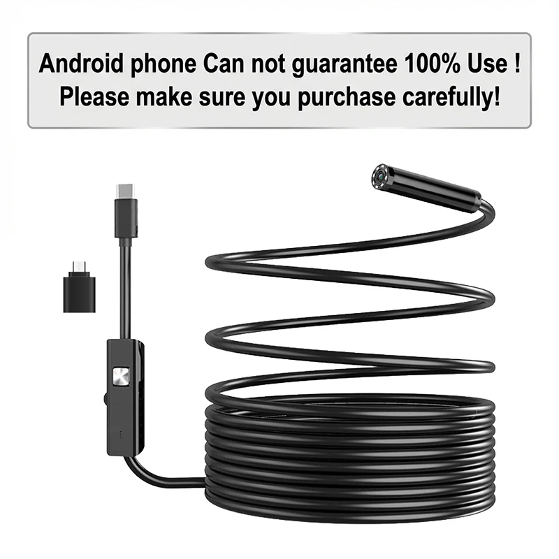 GUANMOU Android-Endoskopkamera, 7 mm, 3-in-1-Micro-USB-Typ-C-Endoskop-Minikamera, IP67, wasserdicht, für 90 % der Android-Telefone Image