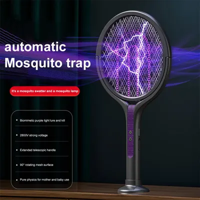 2 in 1 Electric Fly Swatter Insect Killer Rechargeable Bug Zapper Racket Fly Killer and Mosquito Trap Lamp for Indoor Outdoor