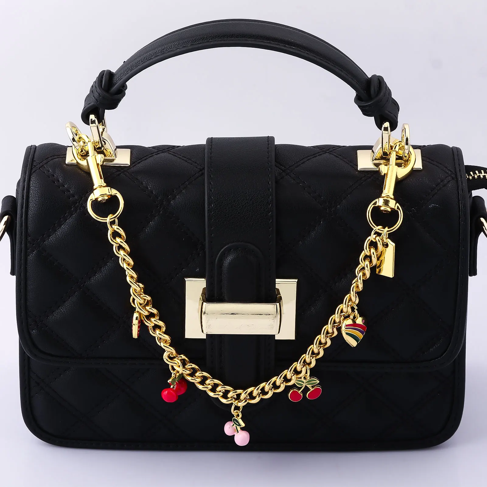 Niedlicher modischer Taschen-Schlüsselanhänger, Kirschen und Erdbeere, Taschen-Schlüsselanhänger für Damen, Taschenanhänger, niedliche Accessoires, Schmuck, Geschenke Image