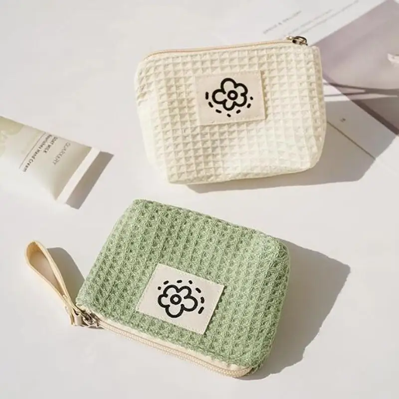 Kreative Waffel Stoff Geldbörse Frauen Blumen Druck Mini Beutel Geldbörsen Geld Karte Halter Fall Zipper Schlüssel Lagerung Beutel Für Mädchen Image