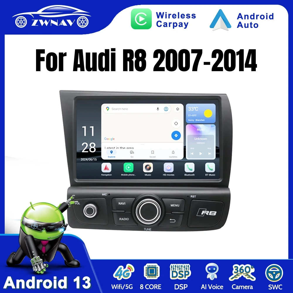 8-Zoll-Autoradio für Audi R8 2007–2015 LHD/RHD Wireless Carplay Android Auto Multimedia Player GPS Navig DSP Stereo Head Unit Image