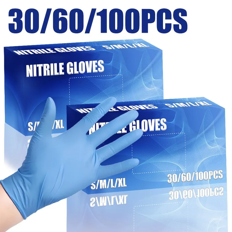30/60/100PCS Blau Nitril Handschuhe Einweg Haushalt Küche Reinigung Handschuhe Haar Farbstoff Nagel Haustier Reinigung hause Reinigung Handschuhe Image