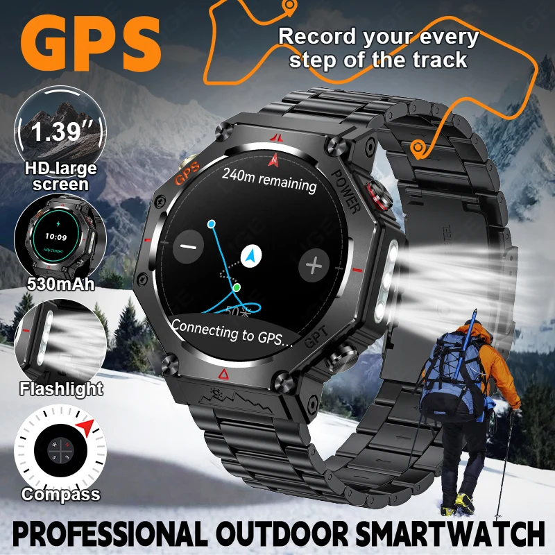 LIGE Robuste Outdoor-Sport GPS Pfad Tracking Smart Uhr Mit Taschenlampe Kompass 3ATM Wasserdichte Bluetooth Anruf Männer Smartwatch Image
