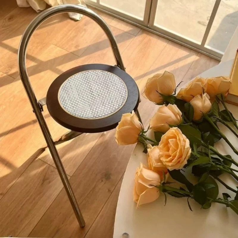 Robuster, gewebter Stuhl, Vintage-Stuhl aus massivem Holz, Rattan, Café, Restaurant, Klappstuhl, Balkon, Freizeitstuhl, kleiner Stuhl