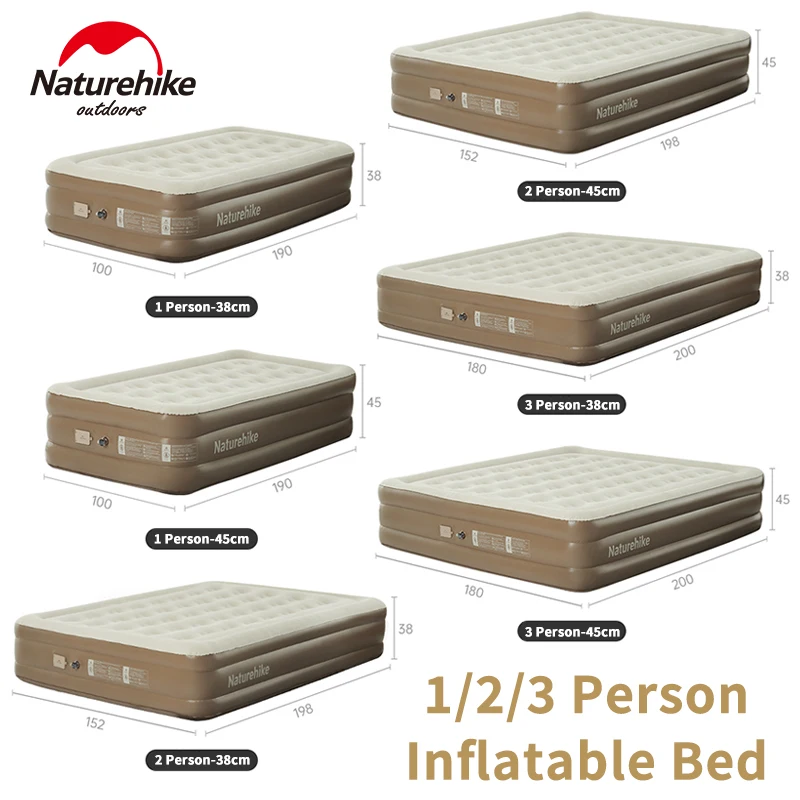 Naturehike 38/45 cm aufblasbare Matratze mit integrierter Pumpe, 1–3 Personen, tragbar, faltbar, Campingzelt, Schlafbett, Luftmatratze für den Außenbereich Image