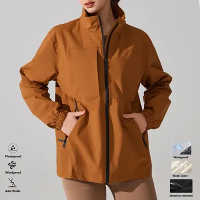 Women's Rain Jacket Lightweight Waterproof Rain Coat Stand Collar Full Zipper Windbreaker Coat Shell for Hiking Camping Running