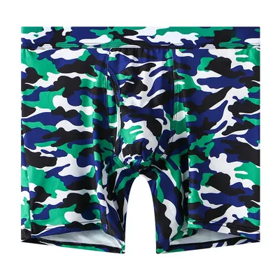 Herren-Boxershorts mit langem Bein, Camo, Anti-Scheuern, Unterwäsche, Fly-Front-Öffnung, Sport, Workout, feuchtigkeitsableitend, atmungsaktiv, taktisch Image