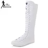 2024 neue Frühling Herbst Frauen Schuhe Leinwand Casual High Top Schuhe Lange Boot Lace-Up Zipper Knie-Hohe sport Boot Turnschuhe Feminino