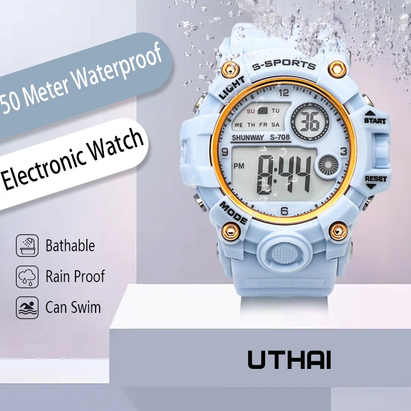 UTHAI CE133 Neue elektronische Kinderuhr Ins Jelly Sportuhr für Jungen und Mädchen, wasserdichter Wecker, Multifunktionsuhr Image
