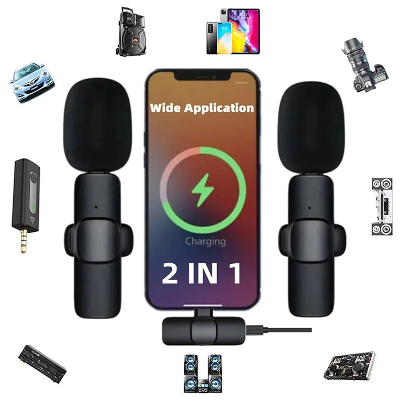 Microfono lavalier wireless 2 in 1 Registrazione audio video Mini microfono USB C per iPhone Android Laptop Gioco dal vivo Microfono per telefono cellulare