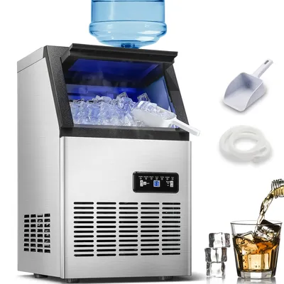 110LBS/24H Dual-Water Inlet Ice Maker 28LBS Stainless Steel Commercial Machine with AutoClean Drain Pump for Restaurant/Home/Bar