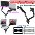 Supporto per doppio monitor/vassoio per laptop Staffa per display espandibile completamente regolabile Supporto da tavolo per braccio per monitor per schermi per computer da 13 ~ 32 pollici