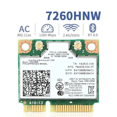 AC 7260 7260HMW Mini PCI-E Dual-Band 2.4G/5Ghz Wireless Network Card Bluetooth 4.0 802.11AC/A/B/G