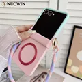 Custodia per telefono con cordino magnetico wireless con sensazione di pelle per Samsung Galaxy Z Flip 3 4 5 6 7 Zflip7 Macaron Cavo sfumato PC Guscio rigido