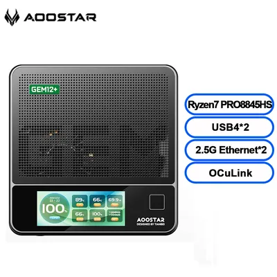 AOOSTAR GEM12+ Mini PC AMD Ryzen 7 PRO 8845HS 5.1GHz 32GB DDR5 1TB SSD Radeon 780M WiFi6 BT5.2 USB4 HDMI2.1 Mini PC Windows 11